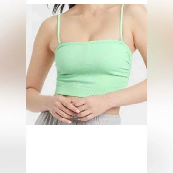 Colsie NWT Ruched Ribbed Bandeau Bra with Attachable Straps Green XL - Picture 4 of 5